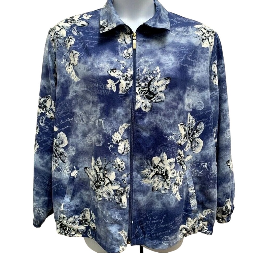 Beautiful, “Like New” Allison Daley Jacket Zipper Blue Floral size 14